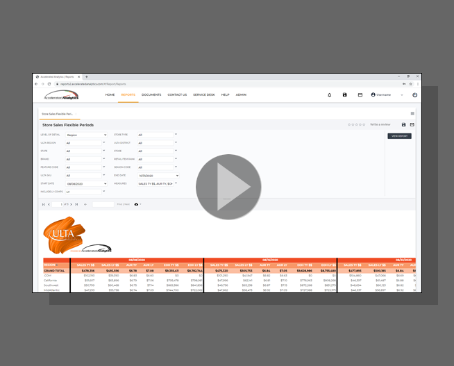 Ulta Report Video Demo - SKU - Sales - Flexible - Preiords - Report